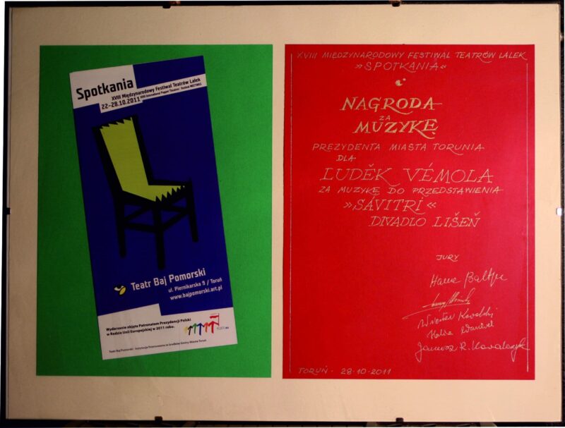 The award for the music for the production Sávitrí at the international festival in Toruń.