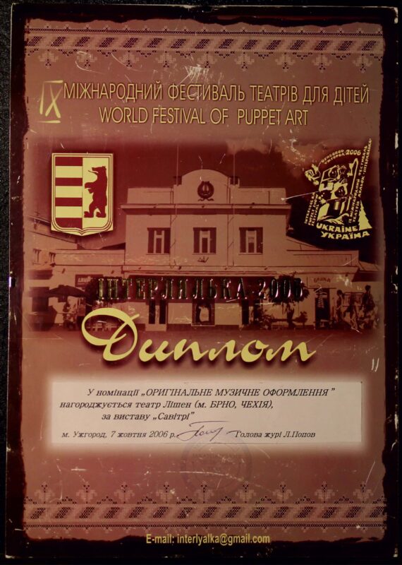 The award for the original musical form of the production Sávitrí at the international festival Interlalka.